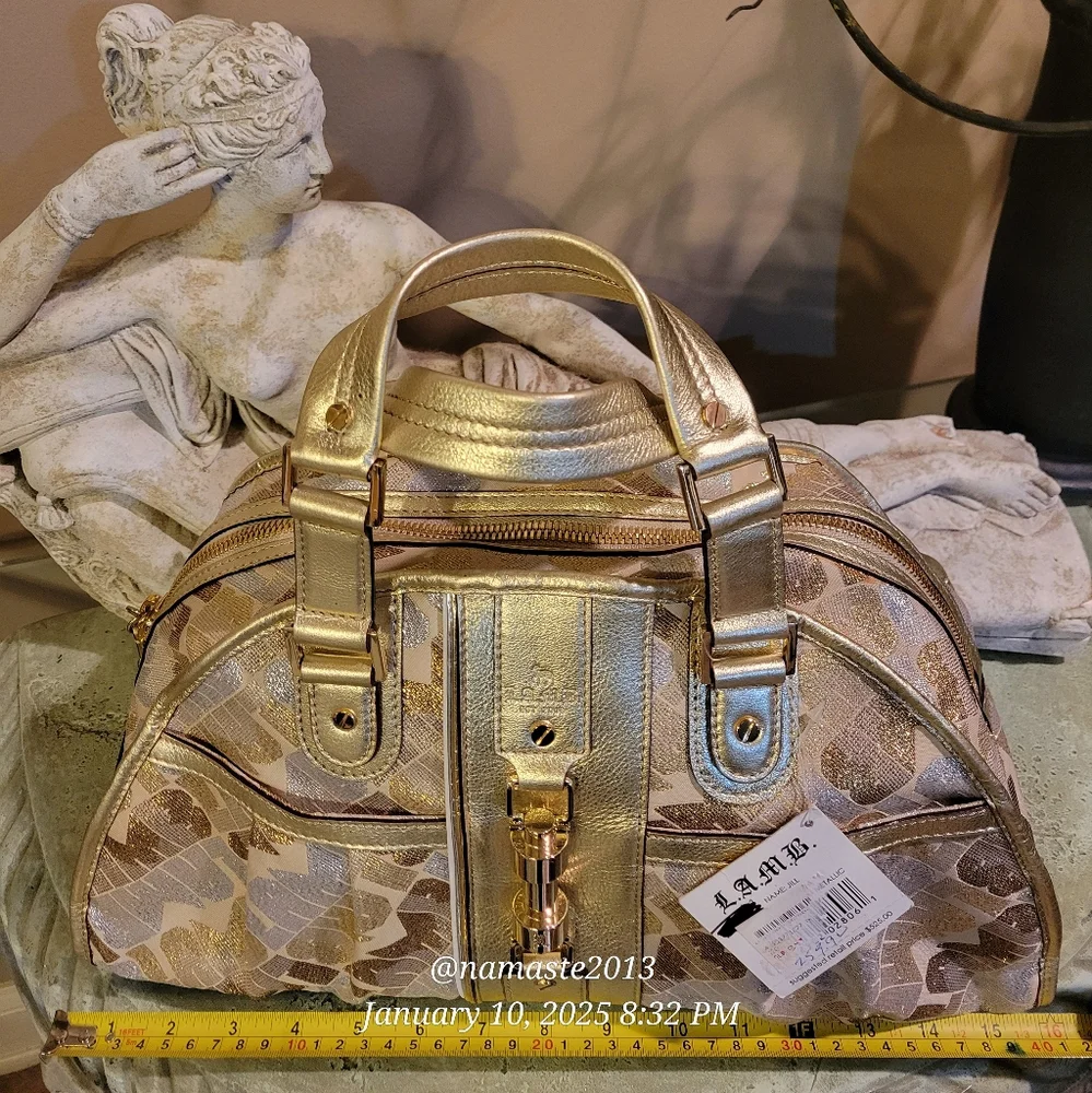 L.A.M.B. Gwen Stefani Gold Glam Jill Satchel Luxury Designer Metalic Leather 81 - Picture 11 of 15